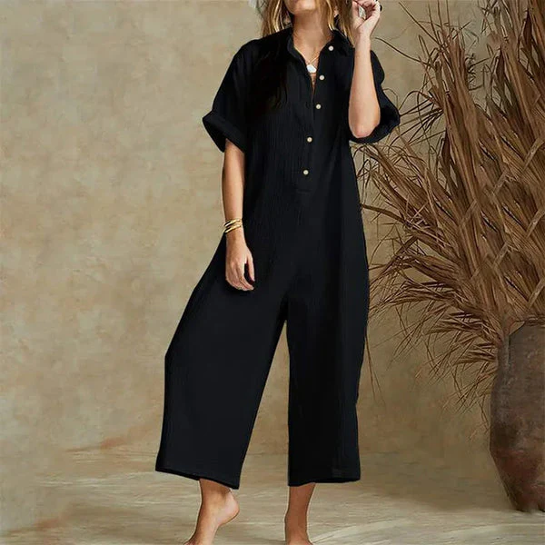 Ferryn Jumpsuit | Casual Loose Fit Button-Down Cropped Jumpsuit - Image 4