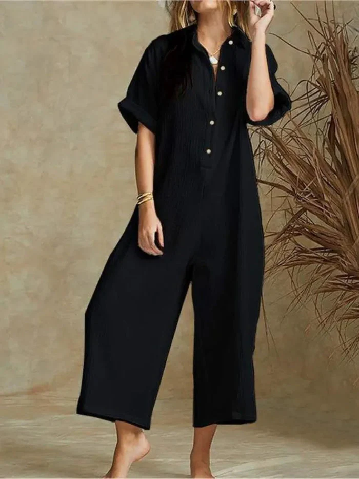 Ferryn Jumpsuit | Casual Loose Fit Button-Down Cropped Jumpsuit - Image 5