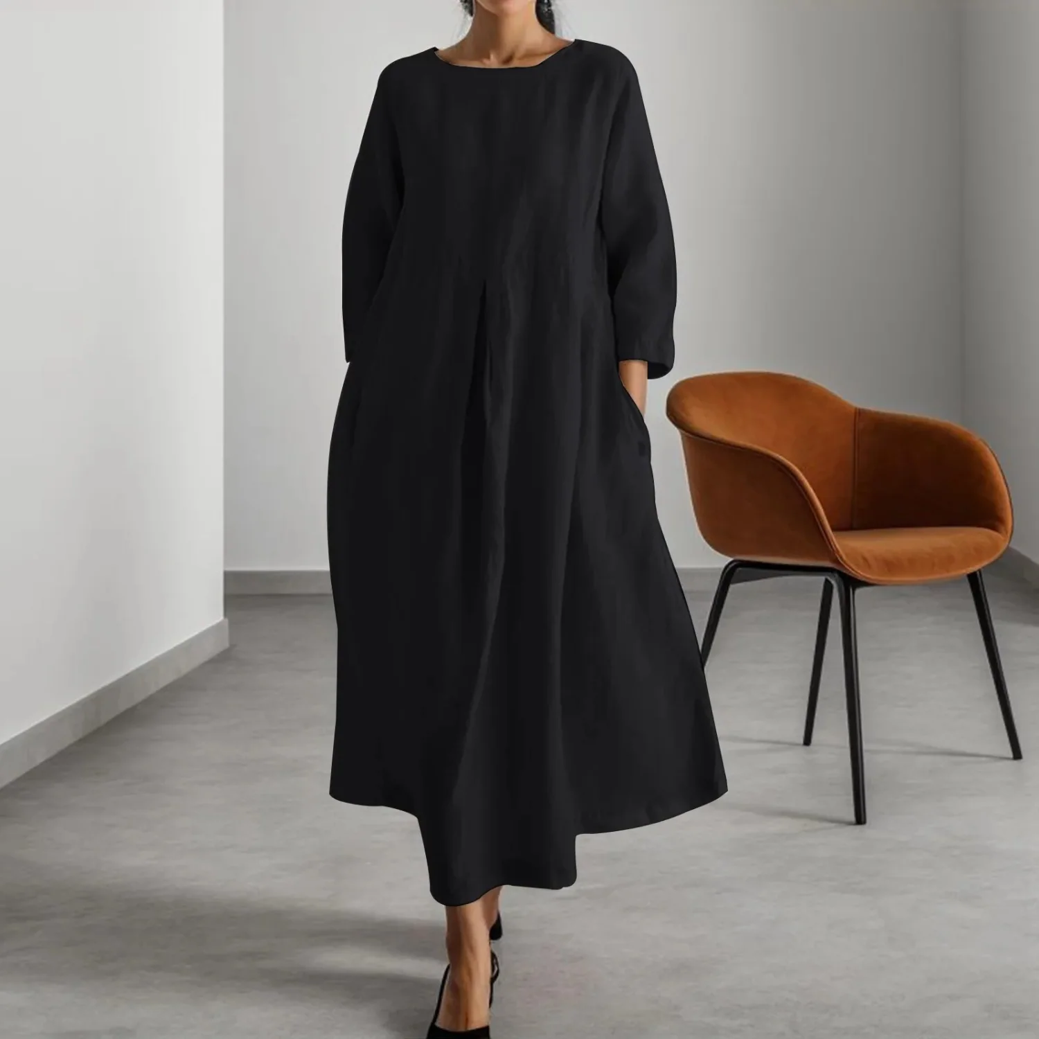 Fidelia Dress | Loose Fit Midi Dress with 3/4 Sleeves - Image 4