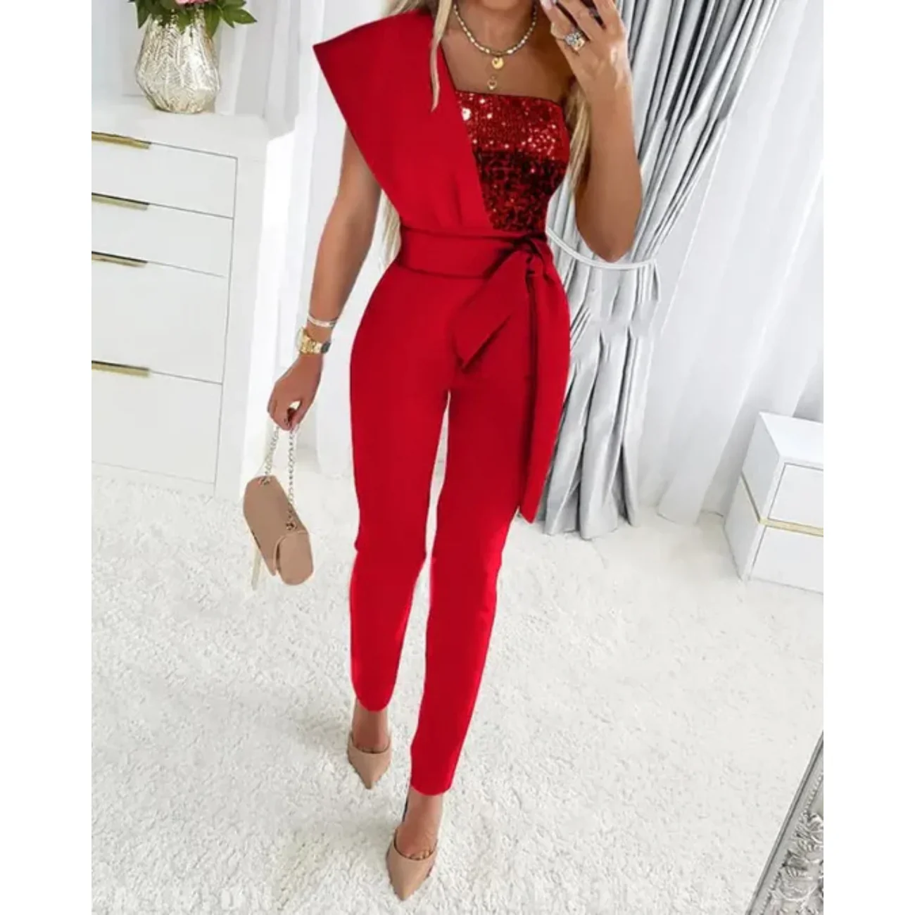 Firoza Jumpsuit | Sequin Patchwork Off Shoulder Jumpsuit - Image 3