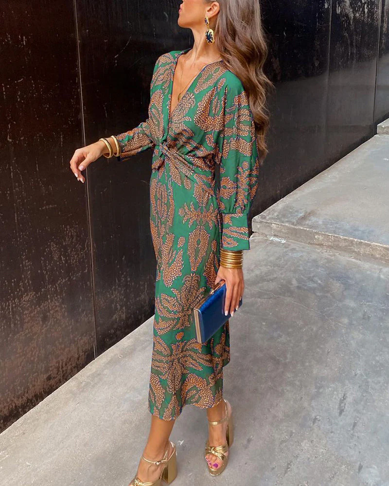 Frances Dress | Summer Printed Long Sleeve Midi Dress - Image 9