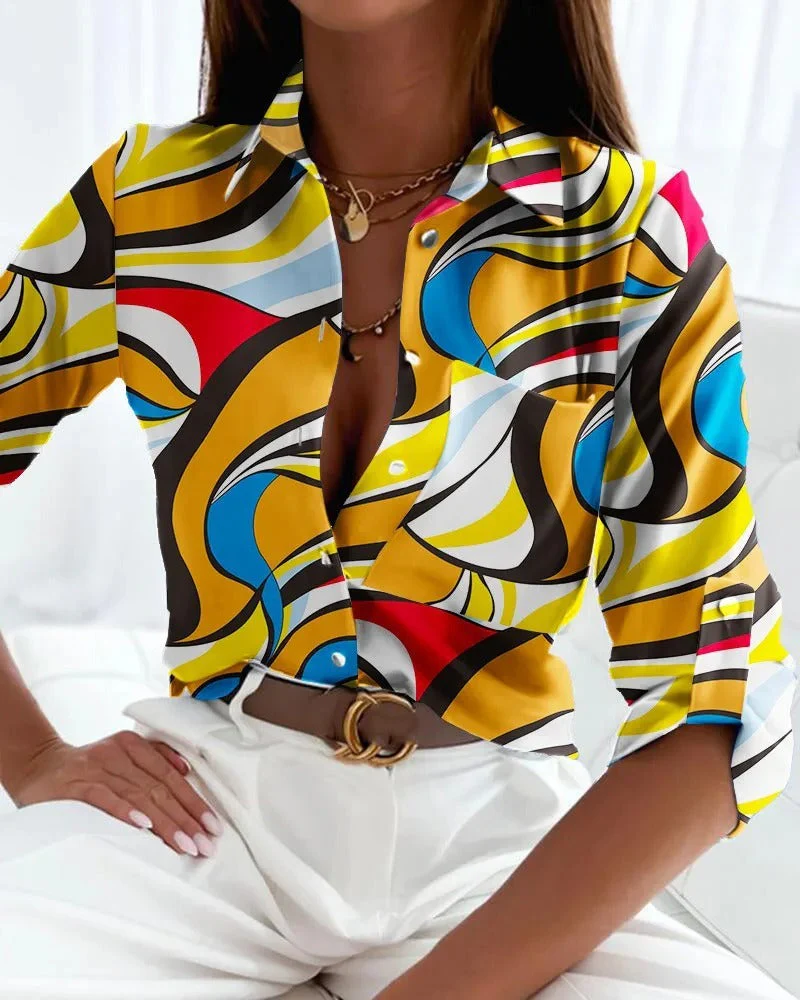 Francine Blouse | Abstract Print Button-Up Blouse - Image 4