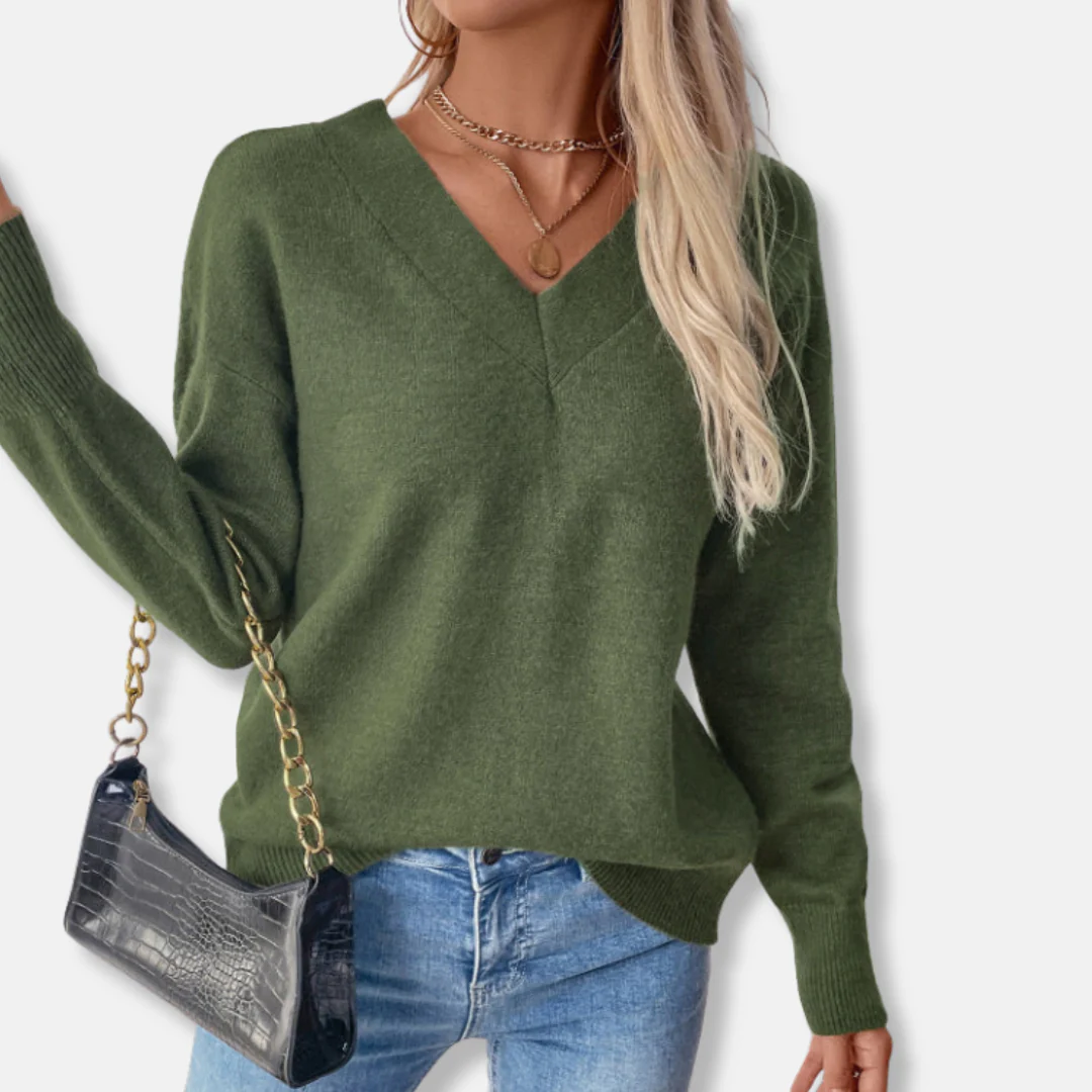 Freya V-Neck Ribbed Sweater | Relaxed Fit Long Sleeve Sweater - Image 2