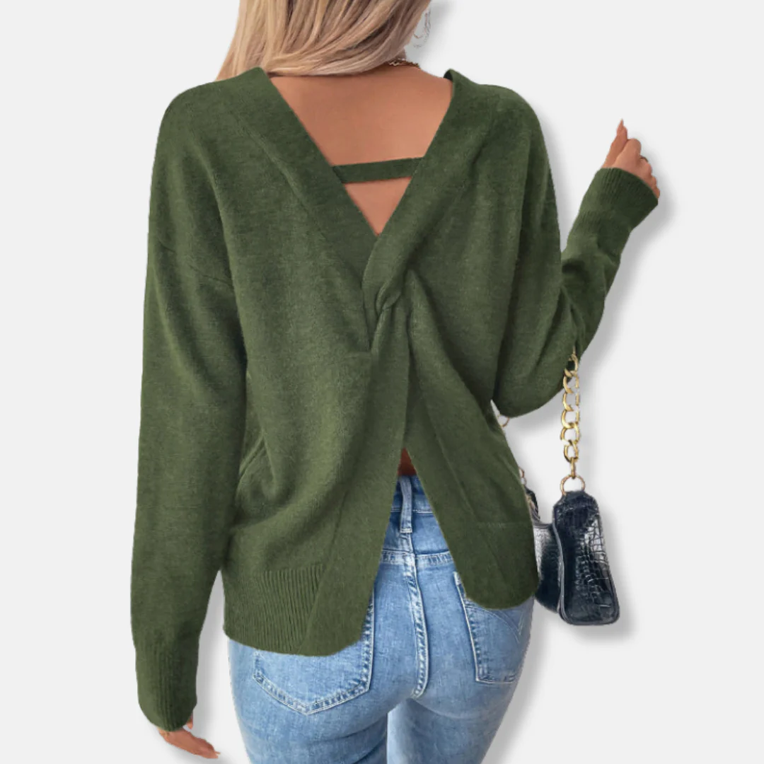 Freya V-Neck Ribbed Sweater | Relaxed Fit Long Sleeve Sweater - Image 3