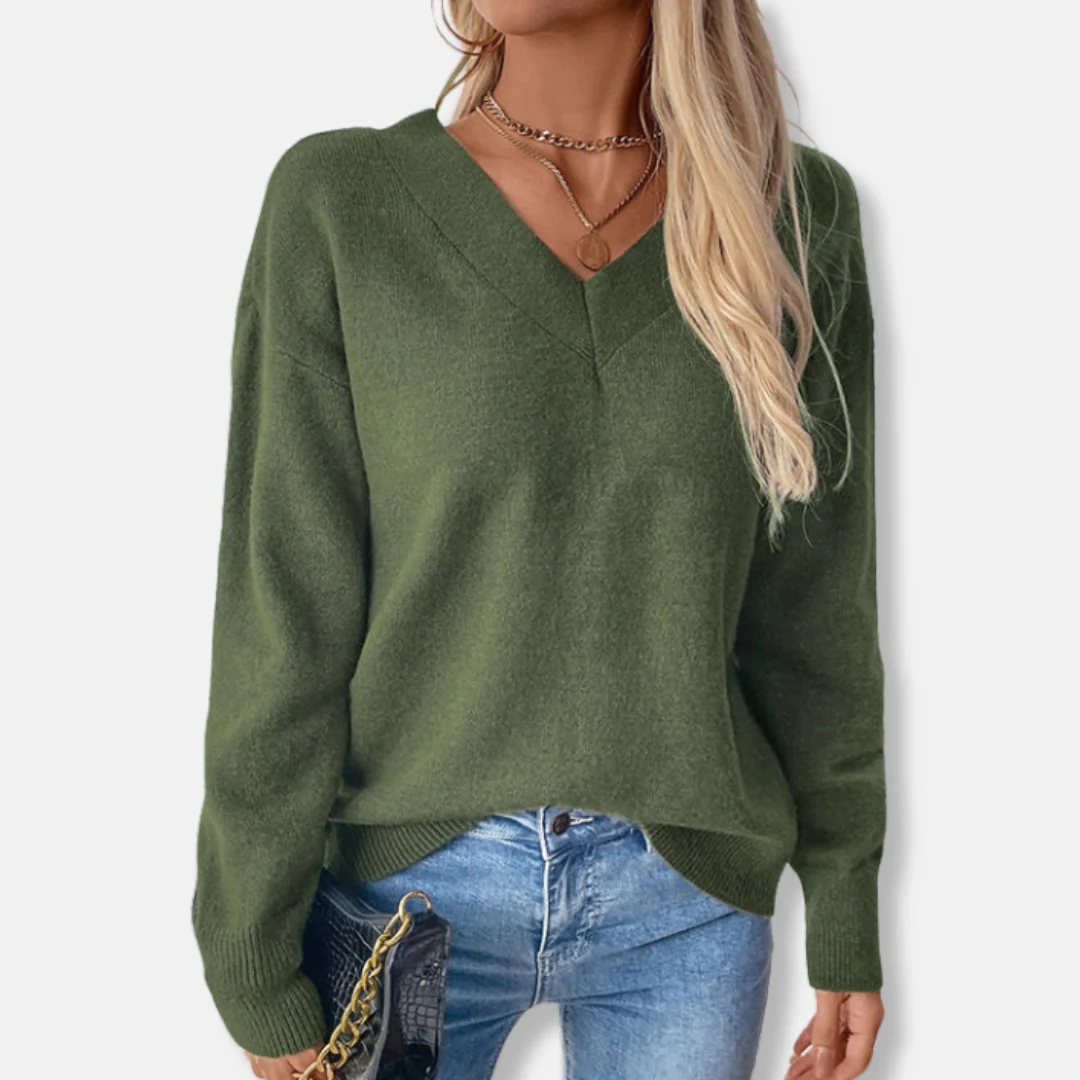 Freya V-Neck Ribbed Sweater | Relaxed Fit Long Sleeve Sweater - Image 4