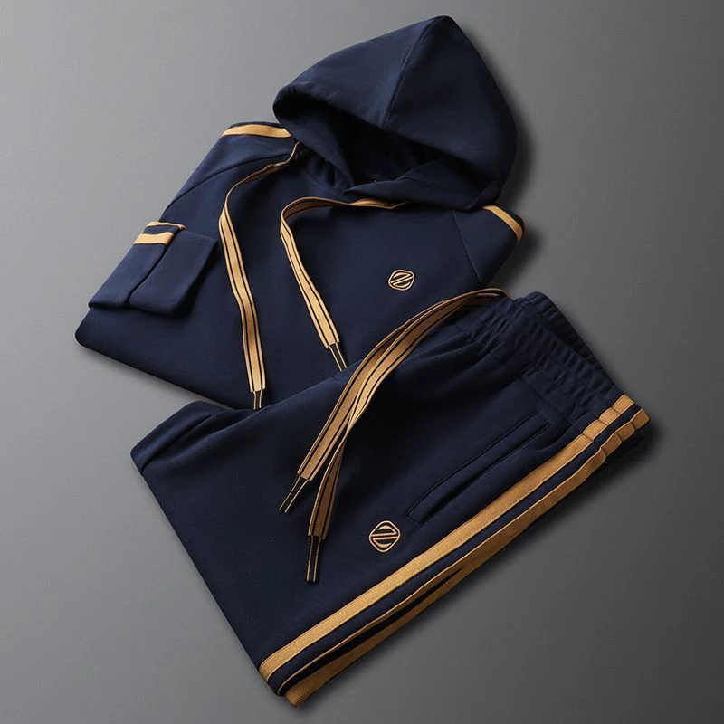 George Relaxed Fit Striped Hoodie Track Pants Two-Piece Set | Drawstring Hood Side Pockets Set