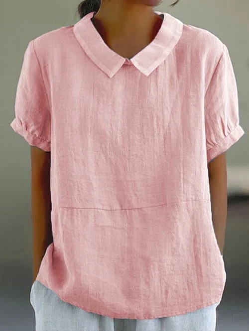Georgiana Top | Short Sleeve Cotton Blouse with Collar - Image 2
