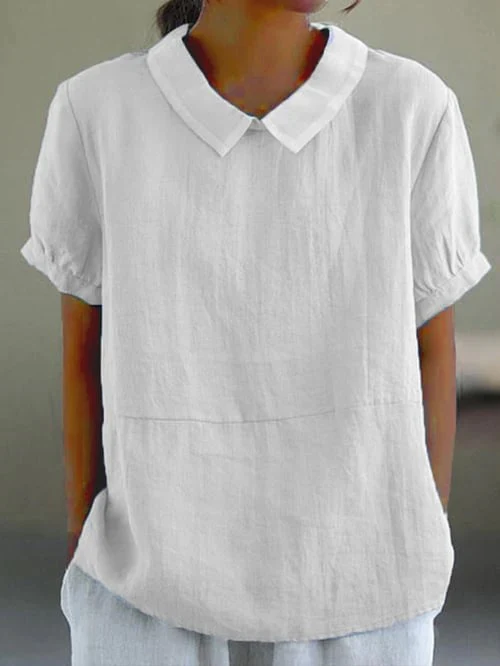 Georgiana Top | Short Sleeve Cotton Blouse with Collar - Image 3