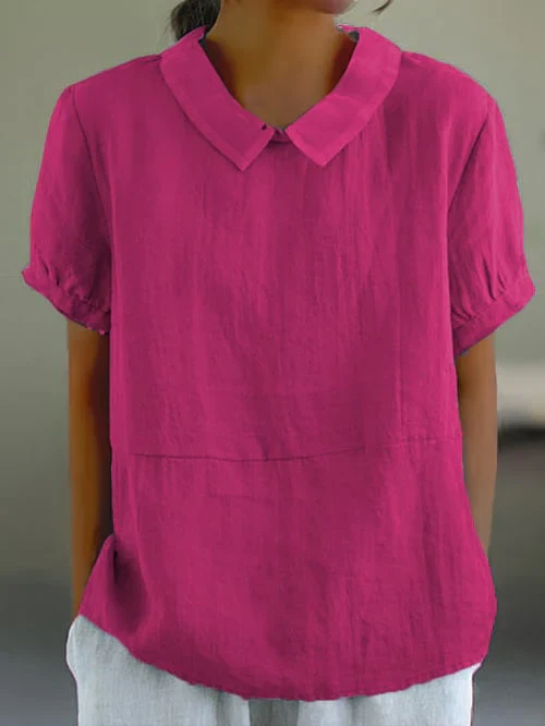 Georgiana Top | Short Sleeve Cotton Blouse with Collar - Image 4