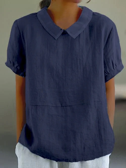 Georgiana Top | Short Sleeve Cotton Blouse with Collar - Image 5