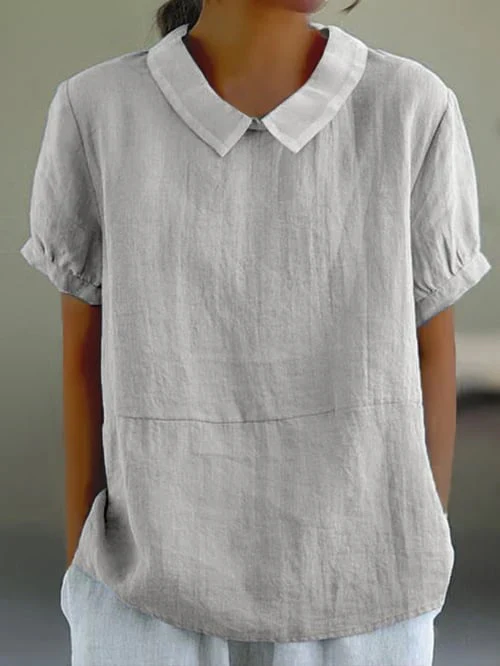 Georgiana Top | Short Sleeve Cotton Blouse with Collar - Image 6