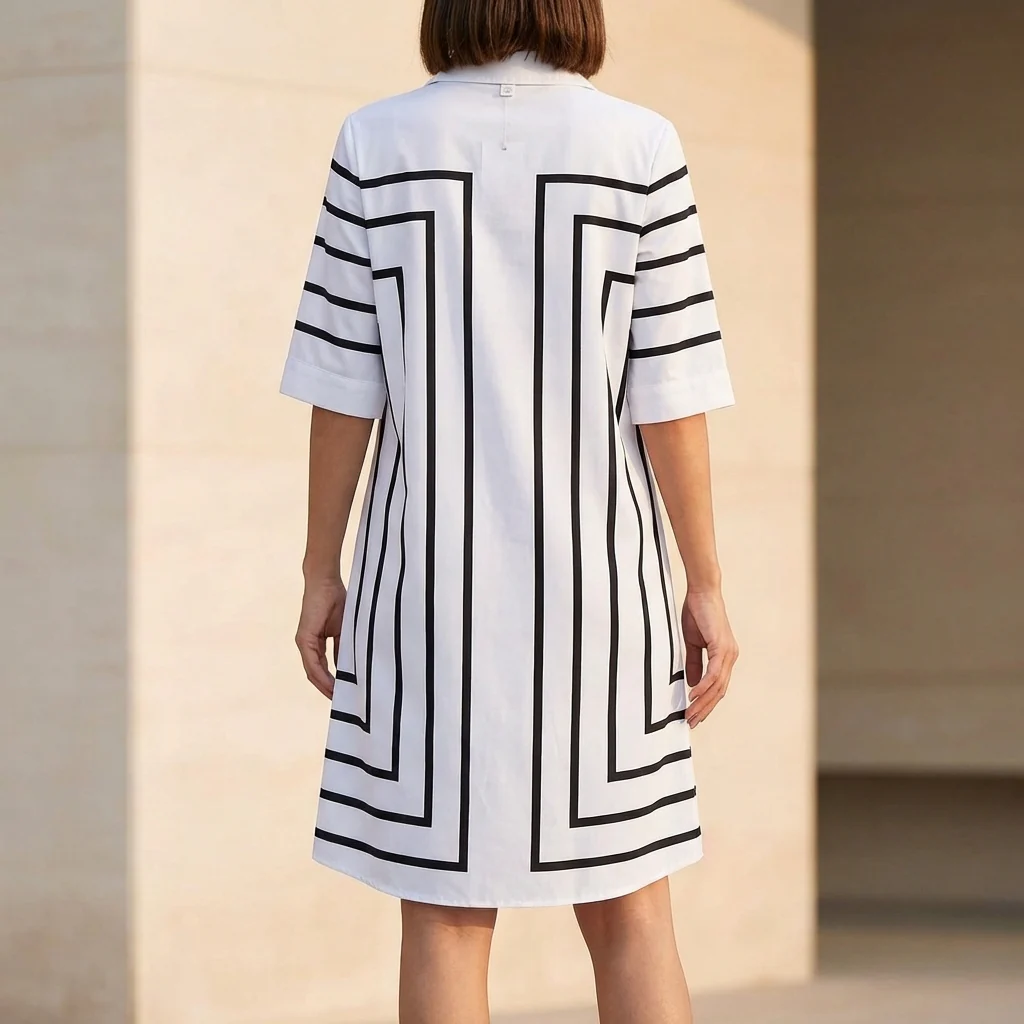 Grace A-Line Dress | Striped Button Front Midi Shirt Dress - Image 3
