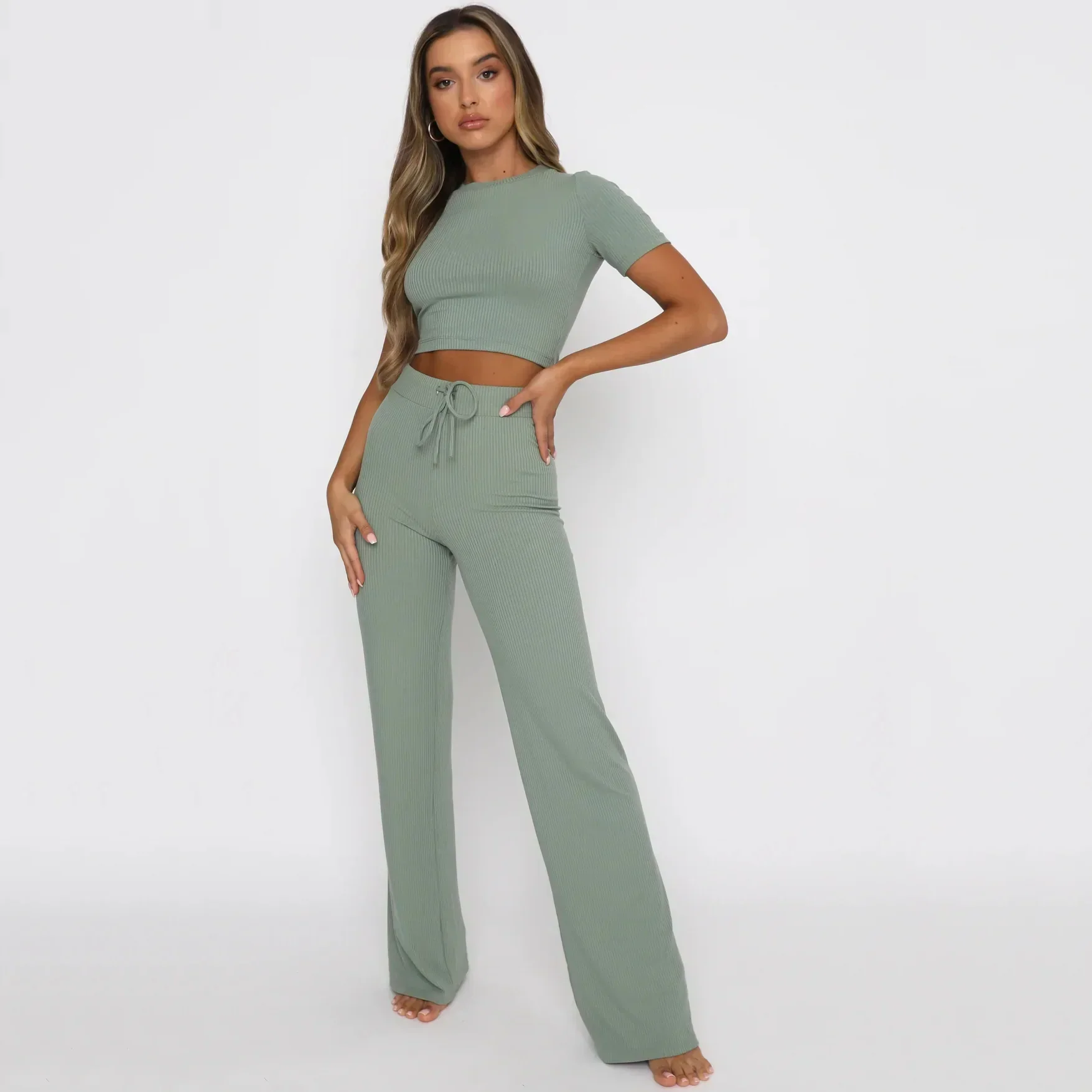 Gwen Set | Ribbed Crop Top and High-Waist Legging Co-ord - Image 8