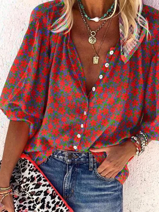 Gwenna Blouse | Floral Puff Sleeve Vintage Button Top - Image 2