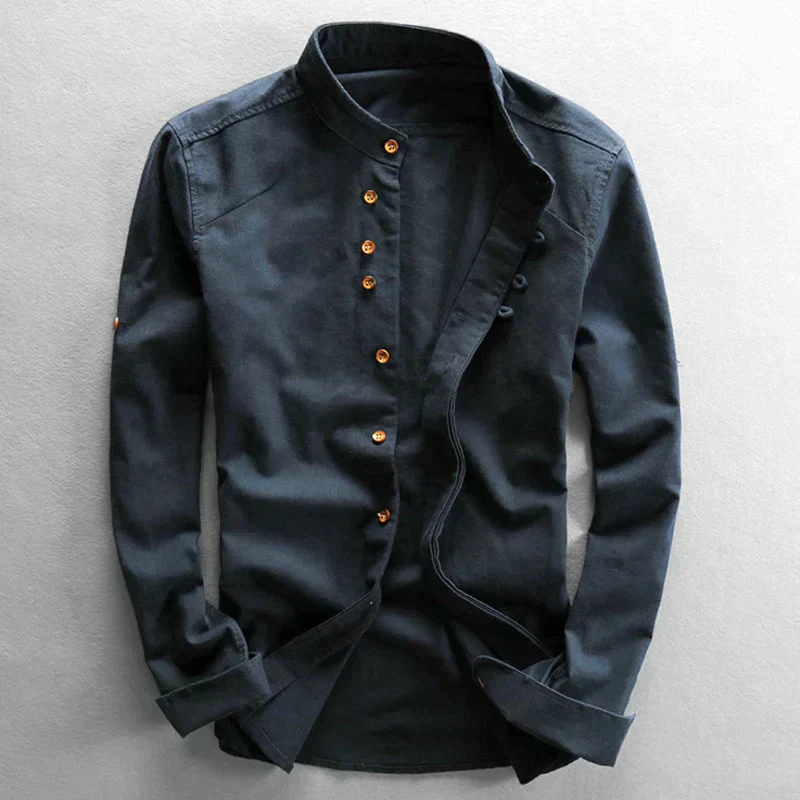 Halden Top | Slim Fit Shirt with Stand Collar - Image 8