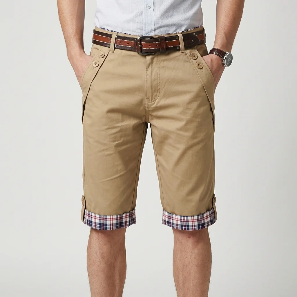 Harry Relaxed Fit Capri Shorts | Belted Plaid Trim Capri Shorts