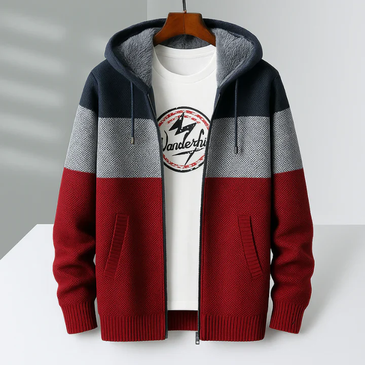 Harry Relaxed Fit Knit Zip Hoodie | Color Block Fur Trim Hoodie