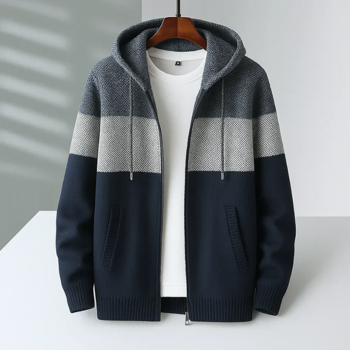 Harry Relaxed Fit Knit Zip Hoodie | Color Block Fur Trim Hoodie - Image 2