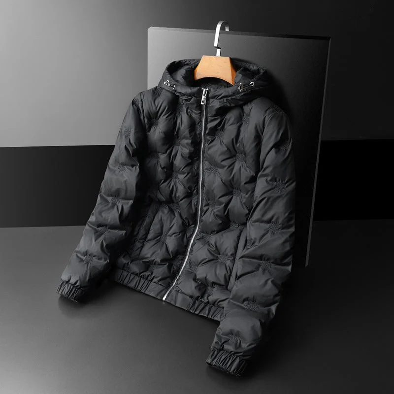 Henry Hooded Puffer Jacket | Geometric Motif Relaxed Fit Jacket - Image 3