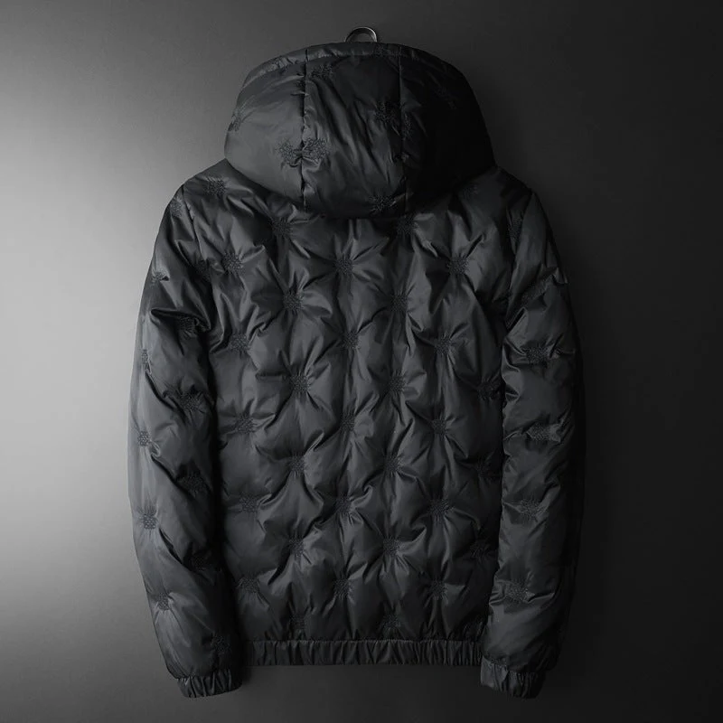 Henry Hooded Puffer Jacket | Geometric Motif Relaxed Fit Jacket - Image 4