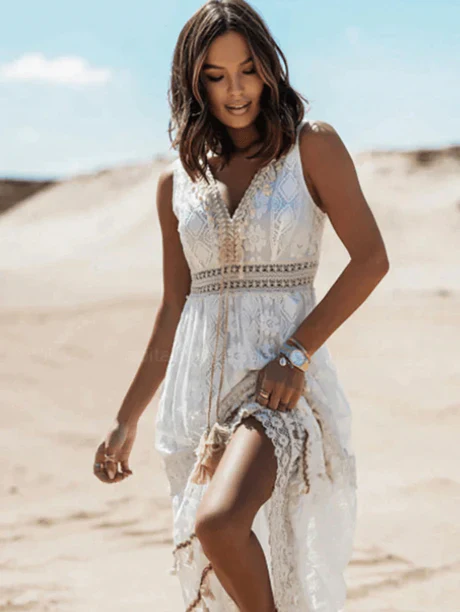 Iremi Dress | Boho Sleeveless Lace Maxi Summer Dress - Image 3