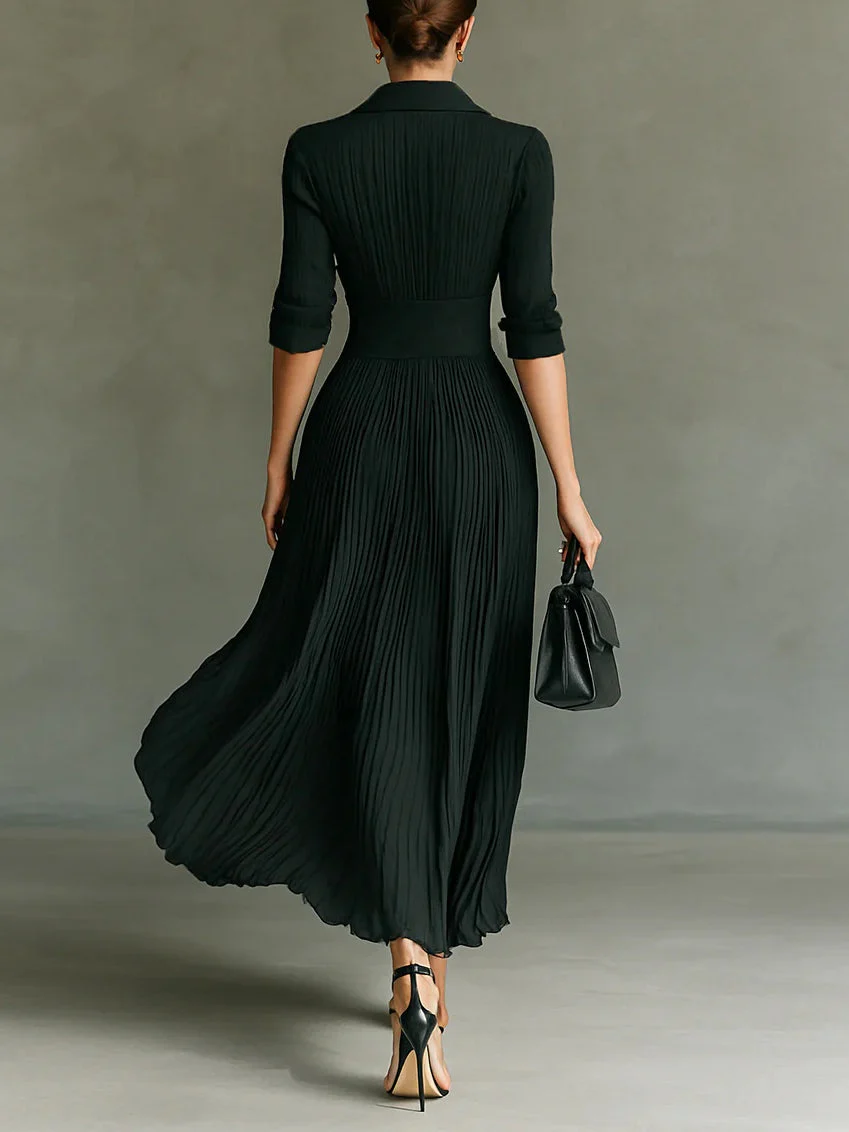 Iris Fitted Waist Maxi Dress | Collared V-Neck 3/4 Sleeve Dress - Image 3