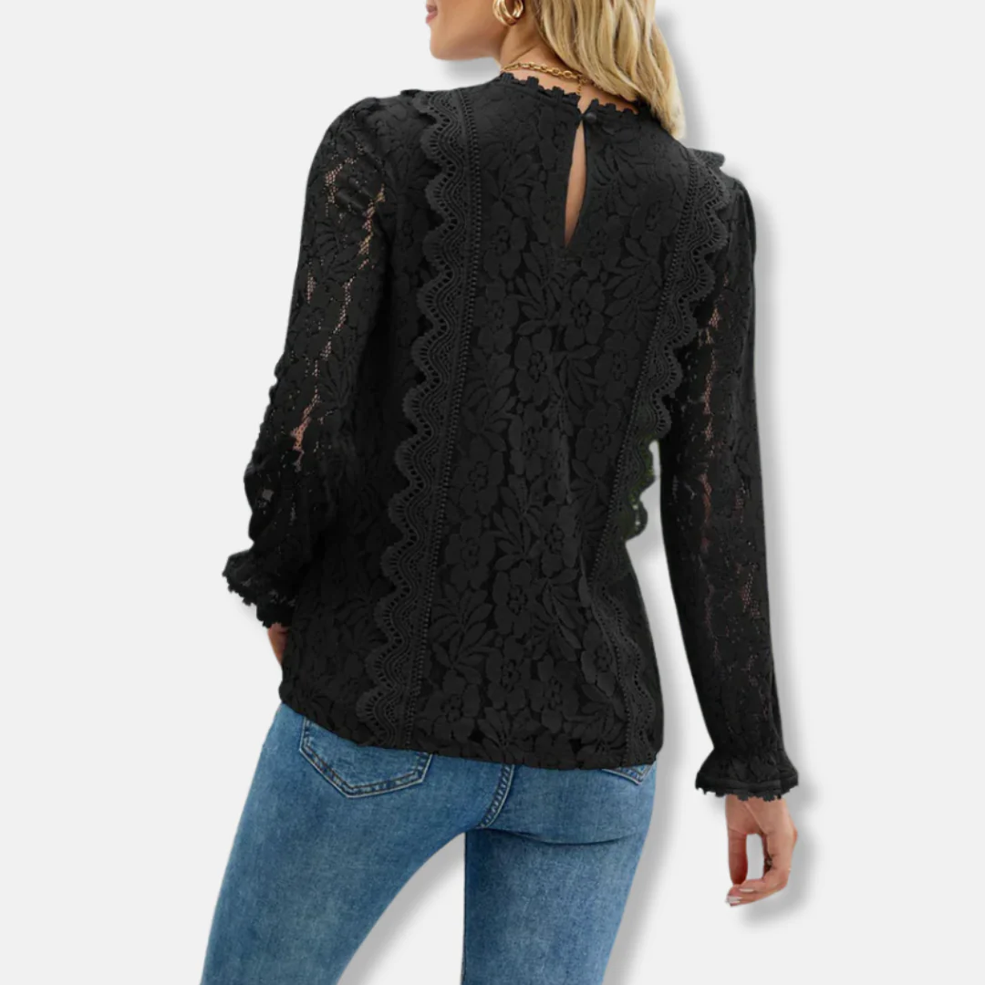 Isabella Cotton Blend Lace Blouse | Floral V-Neck Long Sleeve Blouse - Image 2