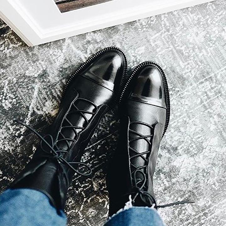 Isabella Lace-Up Cap Toe Ankle Boots | Ankle-Wrap Detail Ankle Boots - Image 7