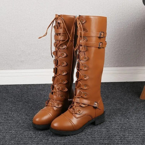 Isabella Leather Lace-Up Combat Boots | Buckled Mid-Calf Boots - Image 3