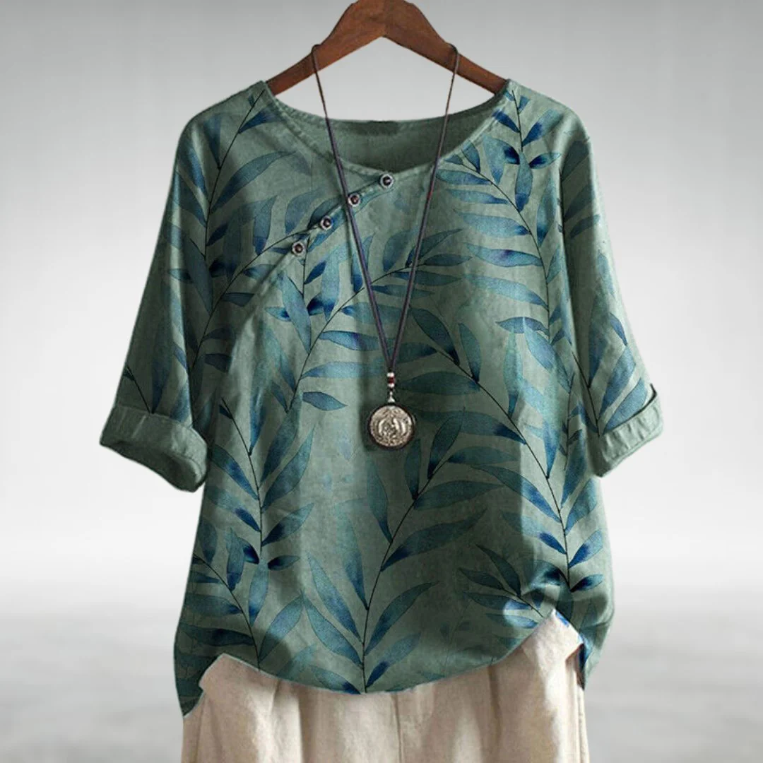 Isabella Relaxed Fit Blouse | Leaf Print Rounded Neck Blouse - Image 2