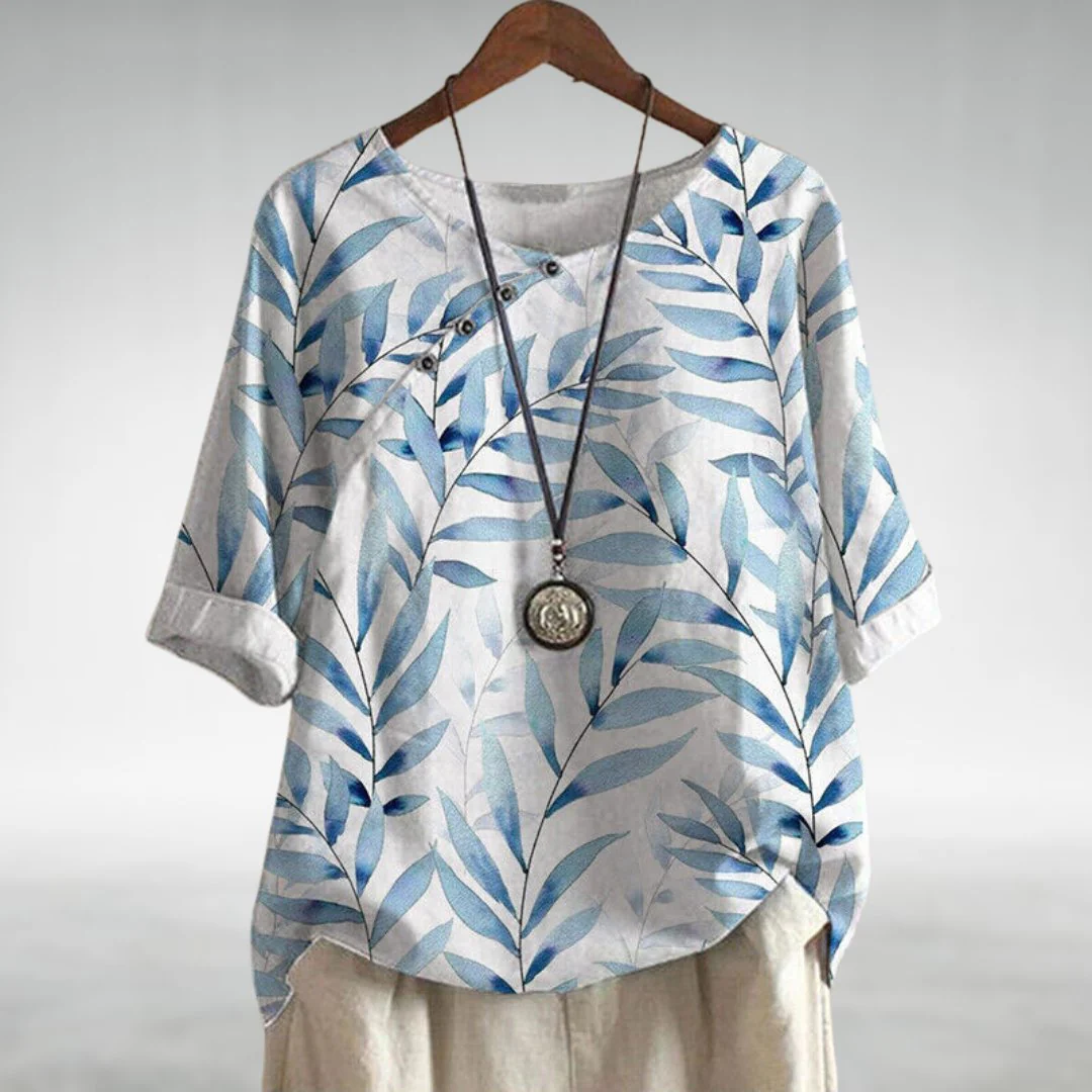 Isabella Relaxed Fit Blouse | Leaf Print Rounded Neck Blouse - Image 4