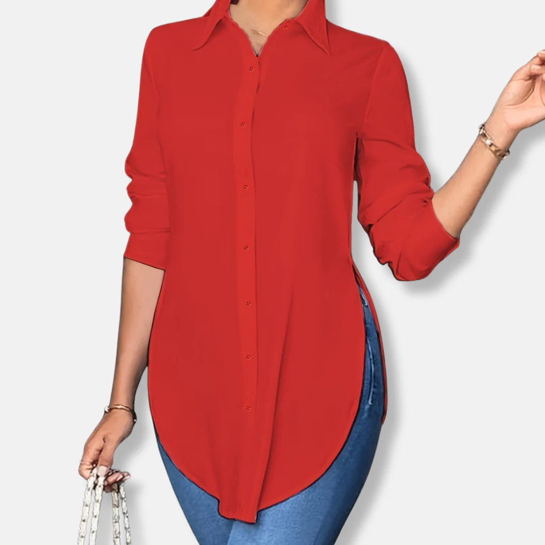 Isabella Longline Button-Up Blouse | Relaxed Fit Collared Blouse - Image 2