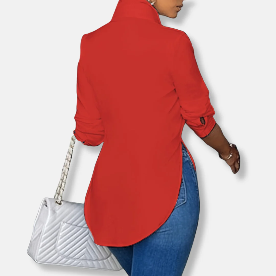 Isabella Longline Button-Up Blouse | Relaxed Fit Collared Blouse - Image 3