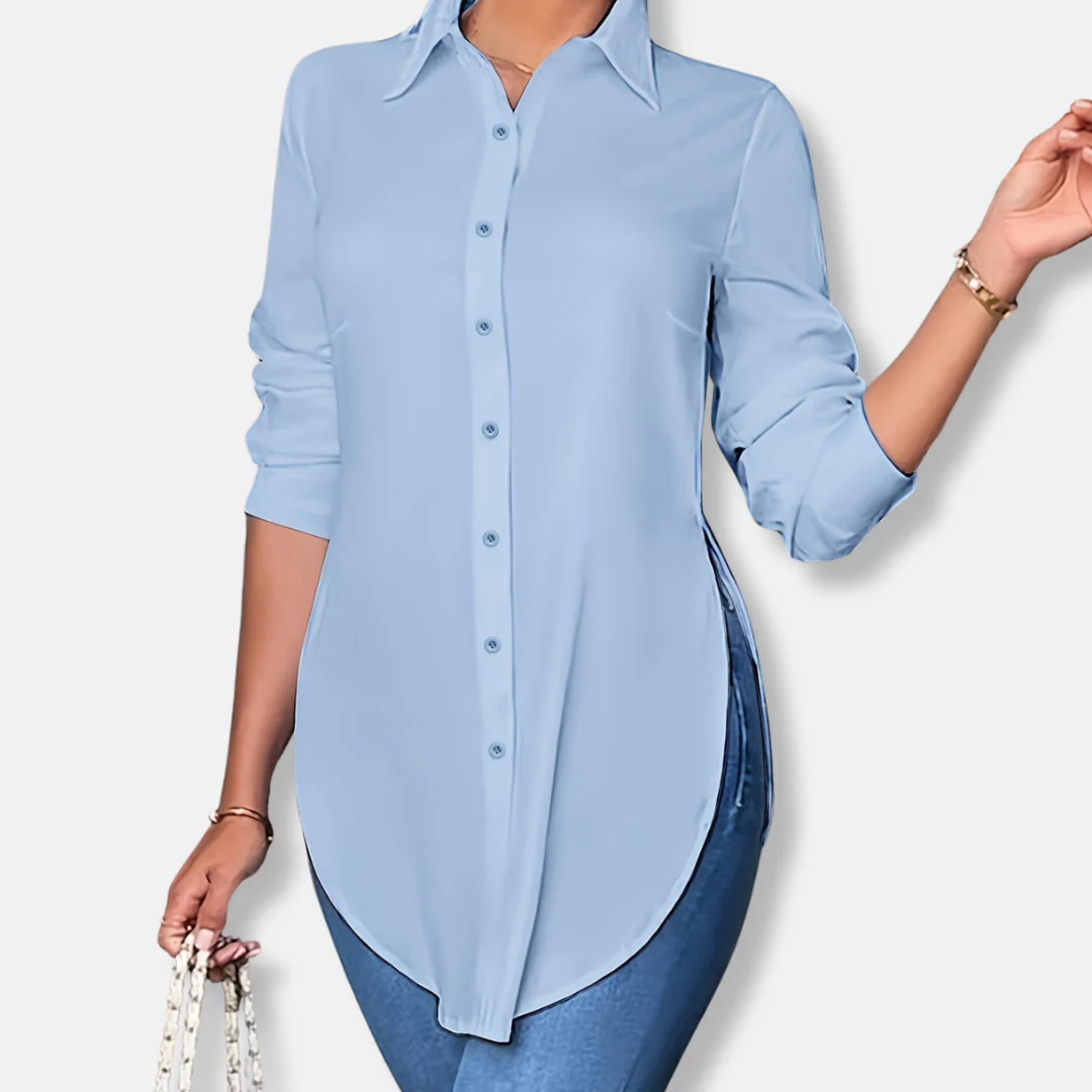 Isabella Longline Button-Up Blouse | Relaxed Fit Collared Blouse - Image 4