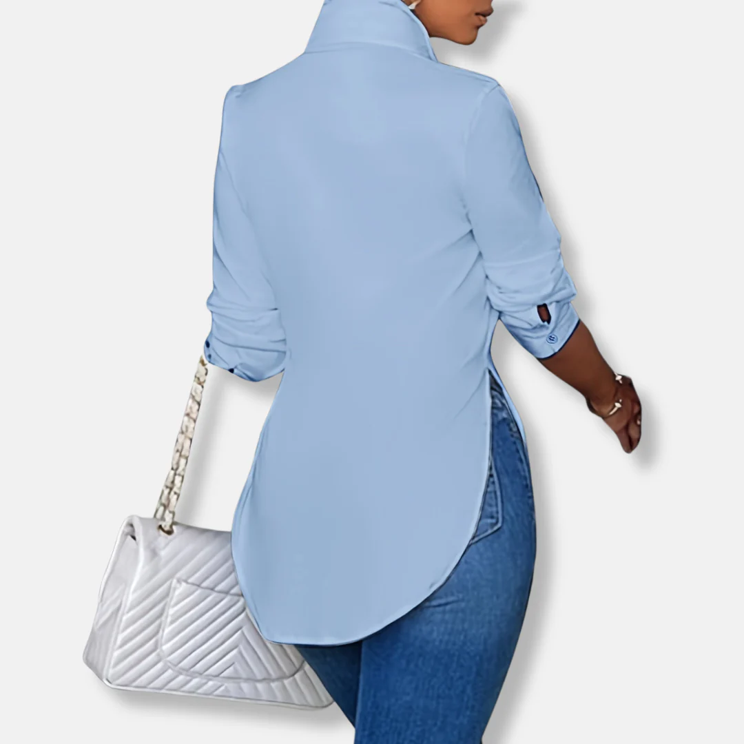 Isabella Longline Button-Up Blouse | Relaxed Fit Collared Blouse - Image 5