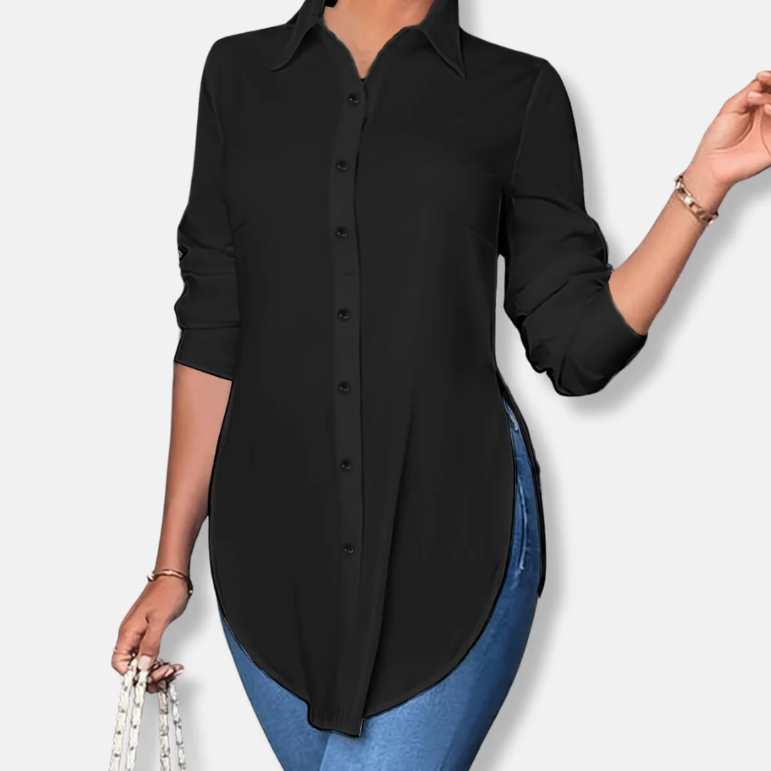 Isabella Longline Button-Up Blouse | Relaxed Fit Collared Blouse - Image 6