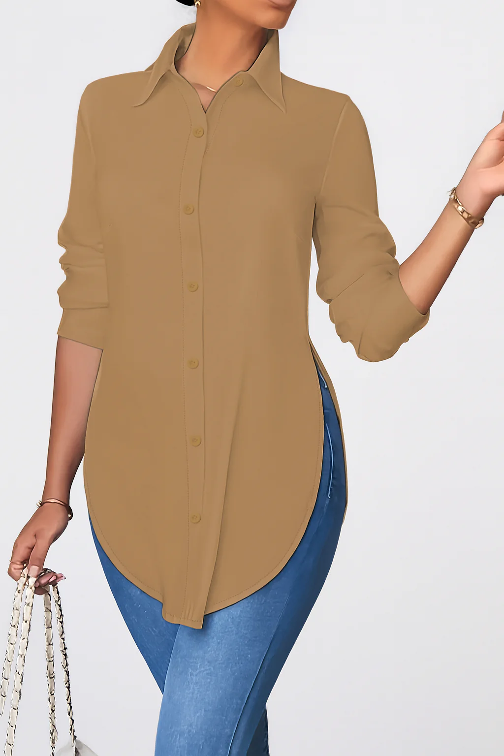 Isabella Longline Button-Up Blouse | Relaxed Fit Collared Blouse - Image 7