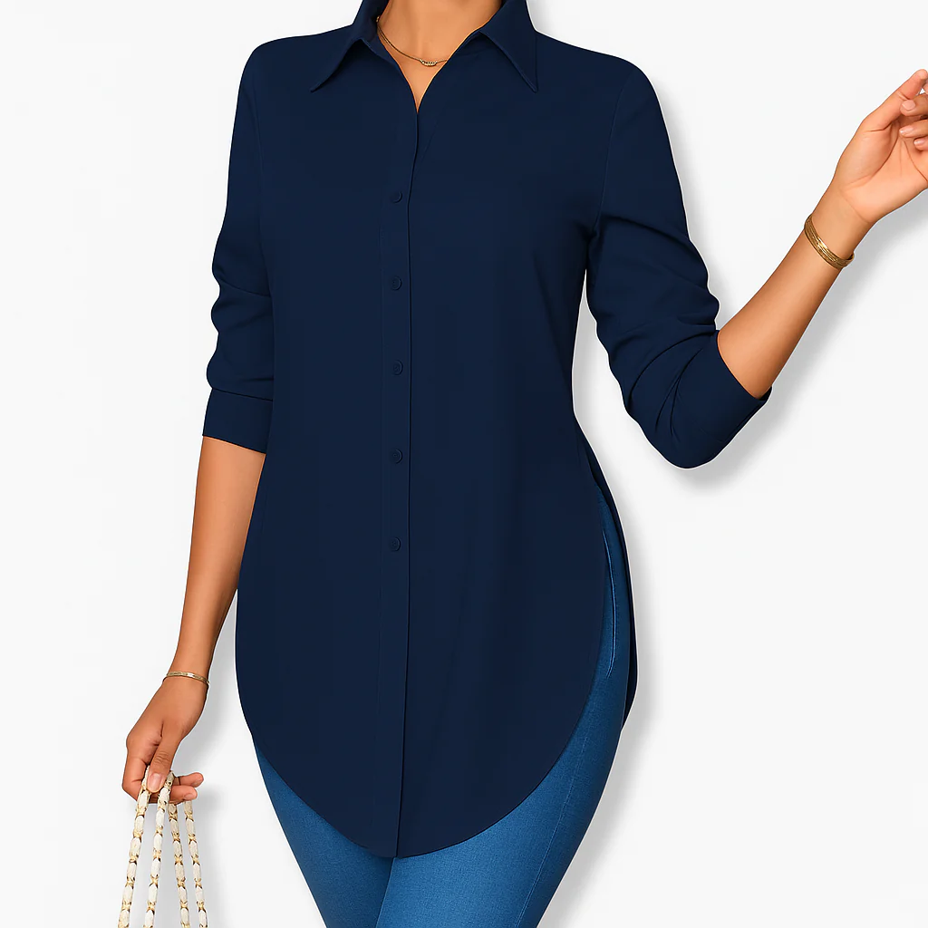 Isabella Longline Button-Up Blouse | Relaxed Fit Collared Blouse - Image 9