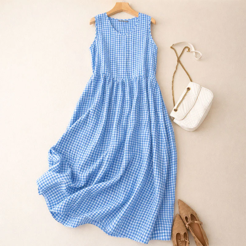 Isabella Relaxed A-Line Midi Dress | Check Scoop Neck Dress - Image 2