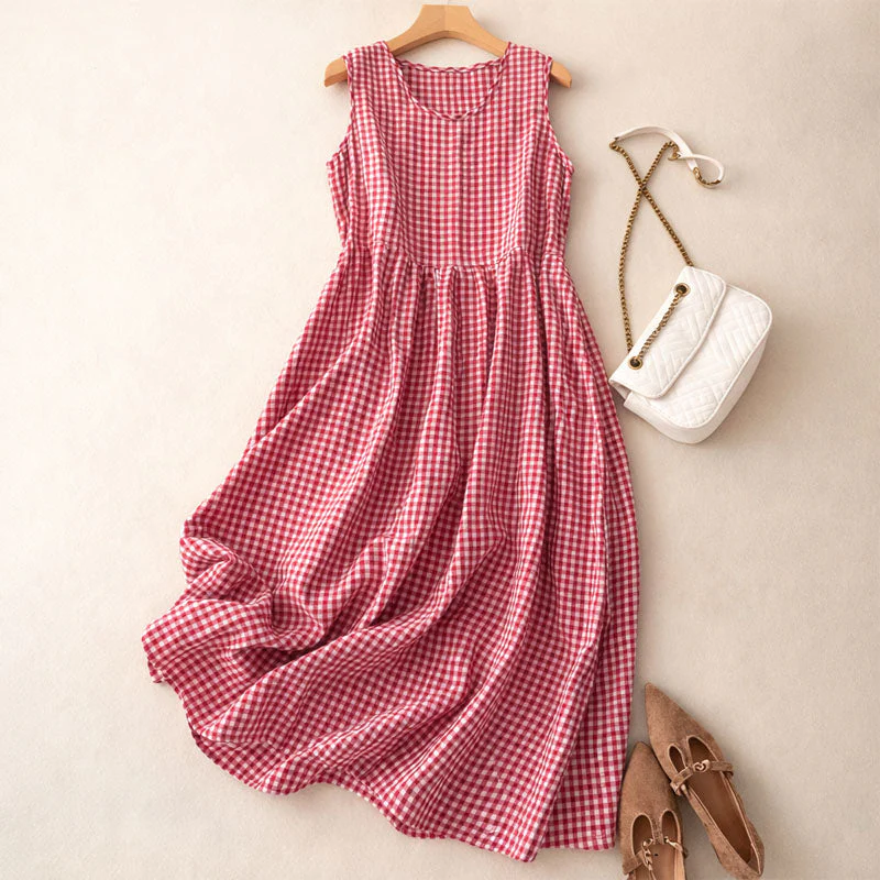 Isabella Relaxed A-Line Midi Dress | Check Scoop Neck Dress - Image 3