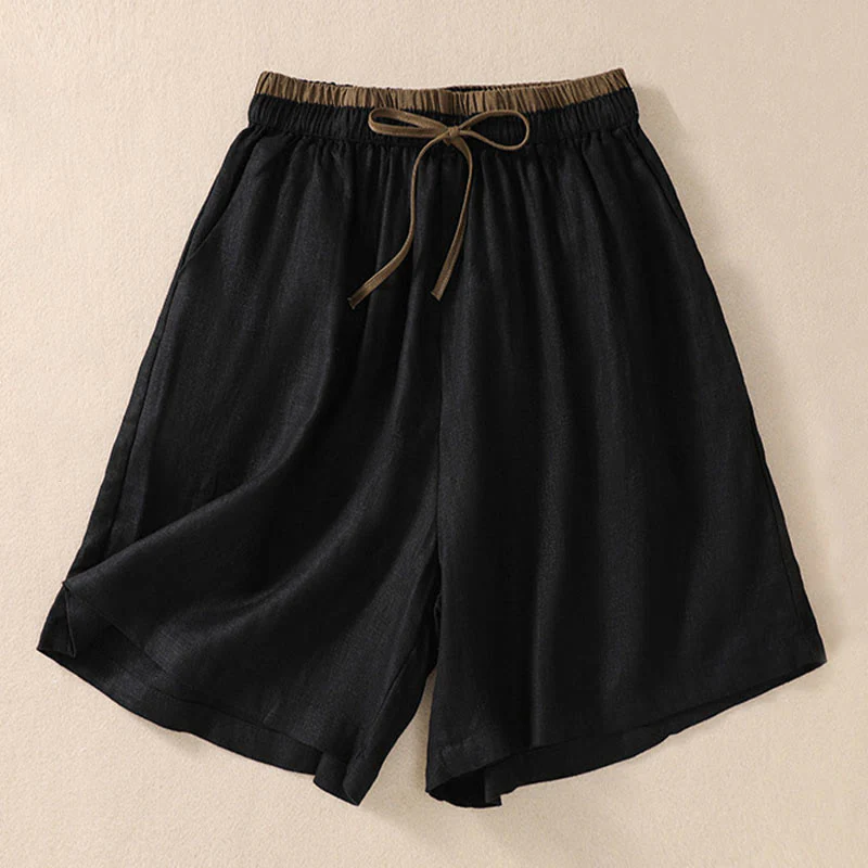 Isabella Relaxed Fit Shorts | Drawstring Waist Contrast Waistband Pockets Shorts - Image 2