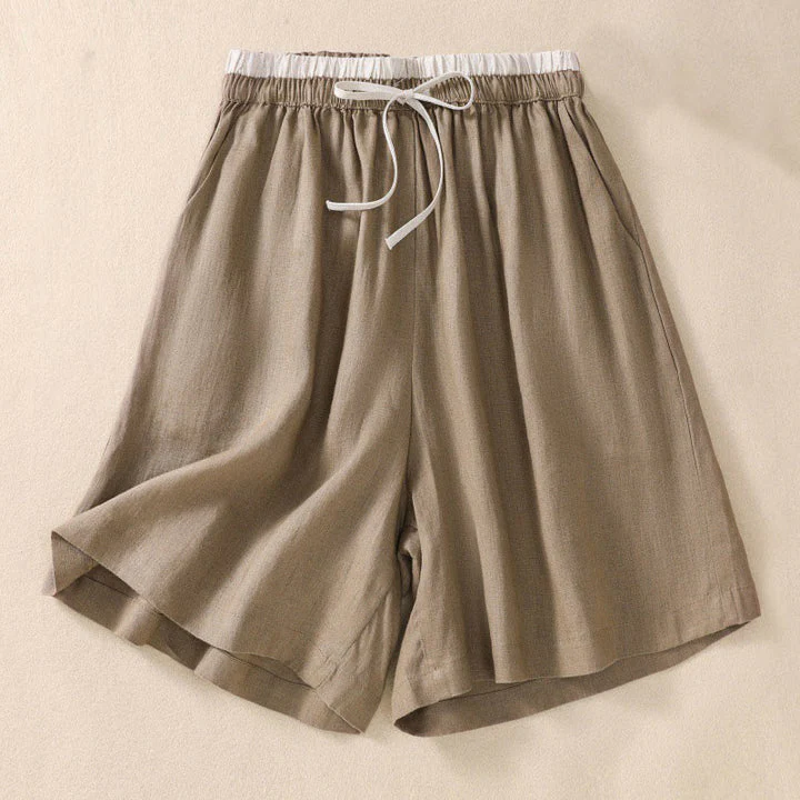 Isabella Relaxed Fit Shorts | Drawstring Waist Contrast Waistband Pockets Shorts - Image 3