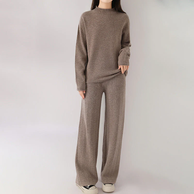 Isabella Relaxed Fit Sweater And Wide-Leg Trousers Two-Piece Set | Flecked Casual Set