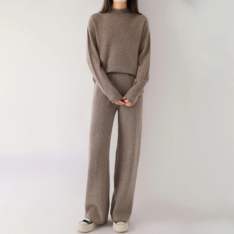 Isabella Relaxed Fit Sweater And Wide-Leg Trousers Two-Piece Set | Flecked Casual Set - Image 2