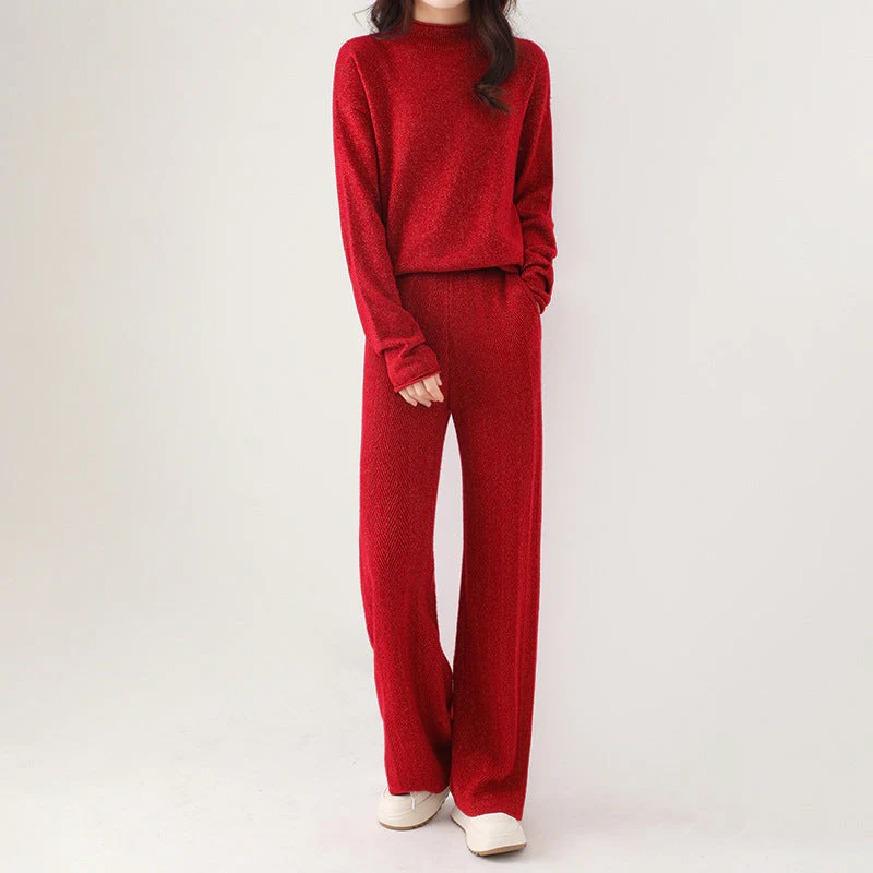 Isabella Relaxed Fit Sweater And Wide-Leg Trousers Two-Piece Set | Flecked Casual Set - Image 3