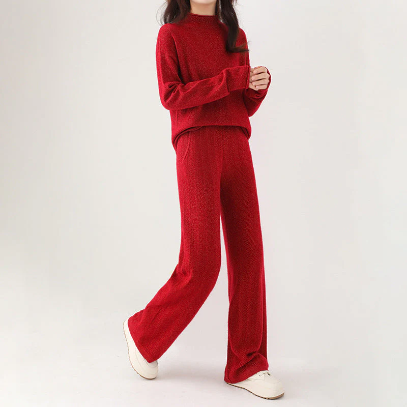 Isabella Relaxed Fit Sweater And Wide-Leg Trousers Two-Piece Set | Flecked Casual Set - Image 4