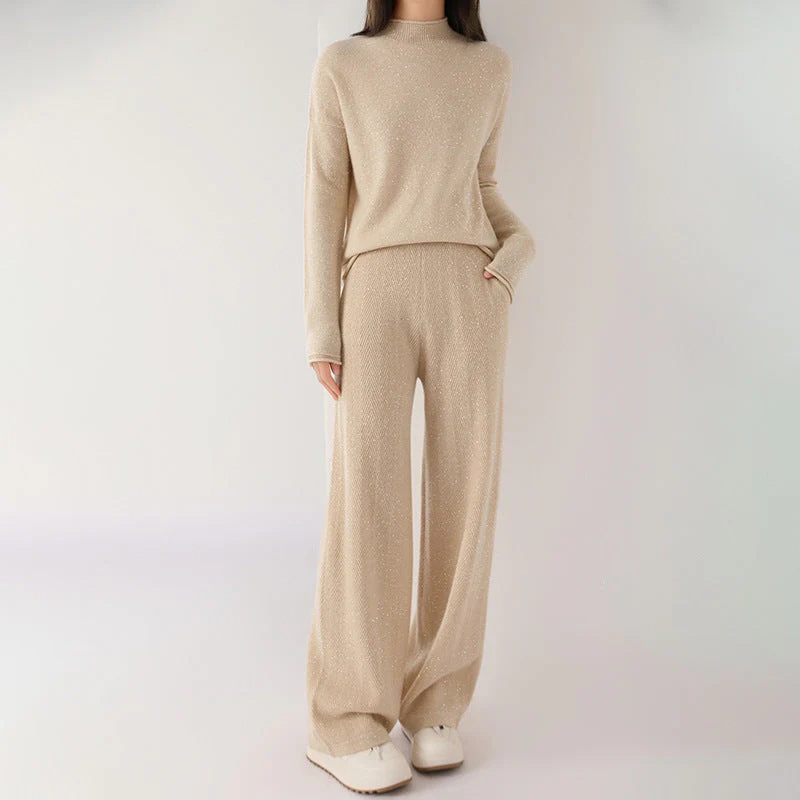 Isabella Relaxed Fit Sweater And Wide-Leg Trousers Two-Piece Set | Flecked Casual Set - Image 5
