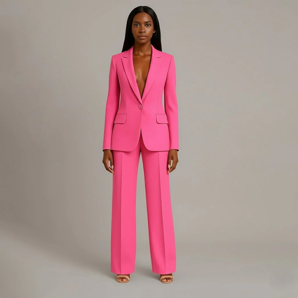 Isabella Tailored Fit Blazer Wide Leg Trousers Two-Piece Set | Solid Button Front Women’s Suit Set - Image 7