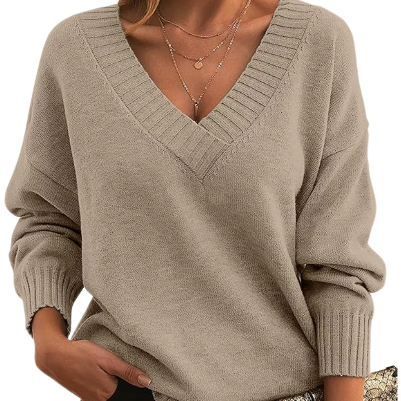Isabella Wool Ribbed V-Neck Sweater | Relaxed Fit Hip-Length Sweater