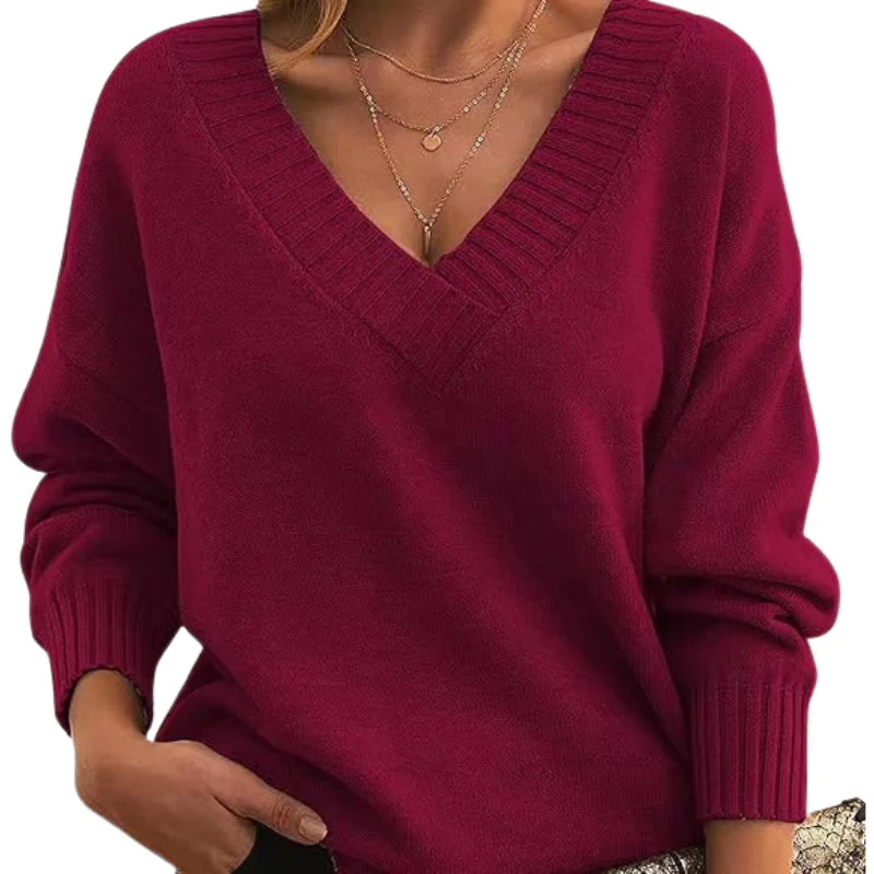 Isabella Wool Ribbed V-Neck Sweater | Relaxed Fit Hip-Length Sweater - Image 10